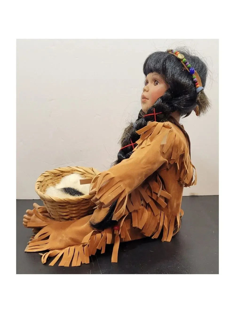 Vintage Native American Girl Porcelain Doll 10 1/2